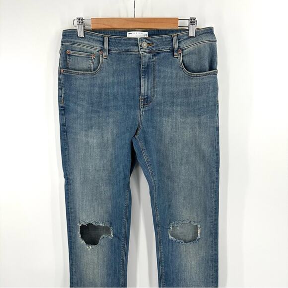 ASOS DESIGN skinny jeans in tinted mid wash with knee rips Size 32x34 - Picture 2 of 8